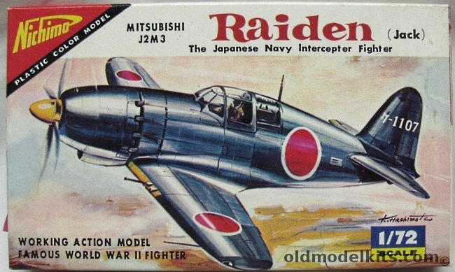 Nichimo 1/72 Mitsubishi J2M3 Raiden (Jack) - Motorized  - Flies In Circles Around Pylon, S7201-100 plastic model kit